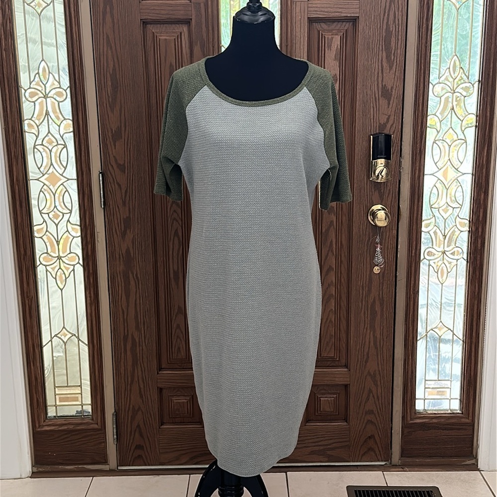 009 Lularoe Army Green & Grey Dress